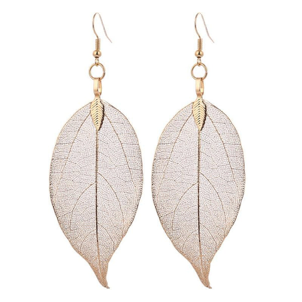 Bohemian Real Leaf Big Earrings